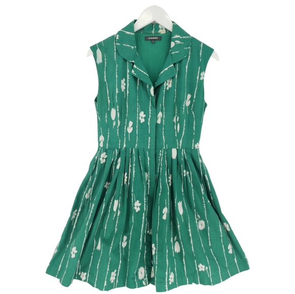 emilyandfin 100% Cotton Dress Size Medium Green Floral Pockets Sleeveless - Picture 1 of 10